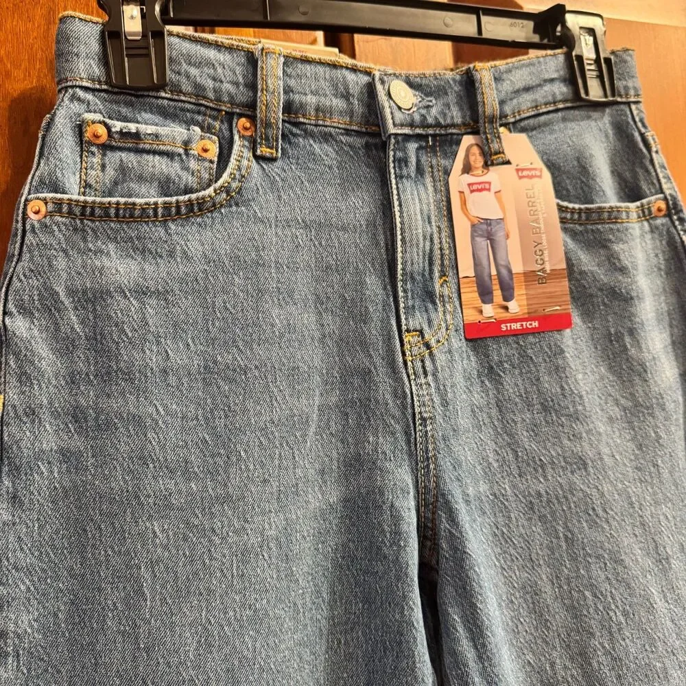 Levi's Girls Baggy Barrel Jeans Size 10 Reg High Rise Stretch 26x21 NWT
